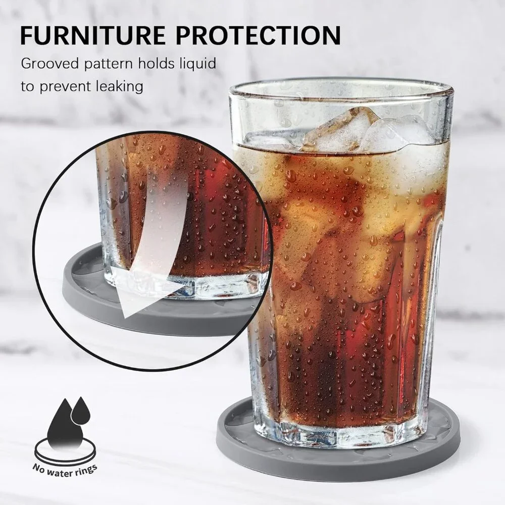 New Silicone Coasters with Holder,[6 Pack] Drinking Coasters - Cup Mat for Hot